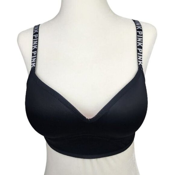 NEW PINK Victoria's Secret Bralette Black Logo Strappy Back Women's Medium - Picture 3 of 12